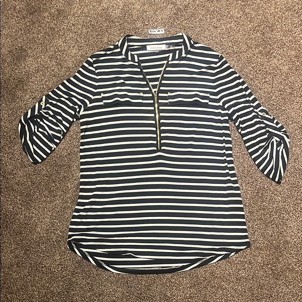 2/$30 Calvin Klein Women's Black and White Striped Top